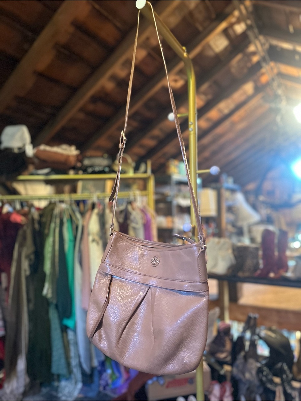Tory Burch Taupe Pebbled Leather Crossbody
